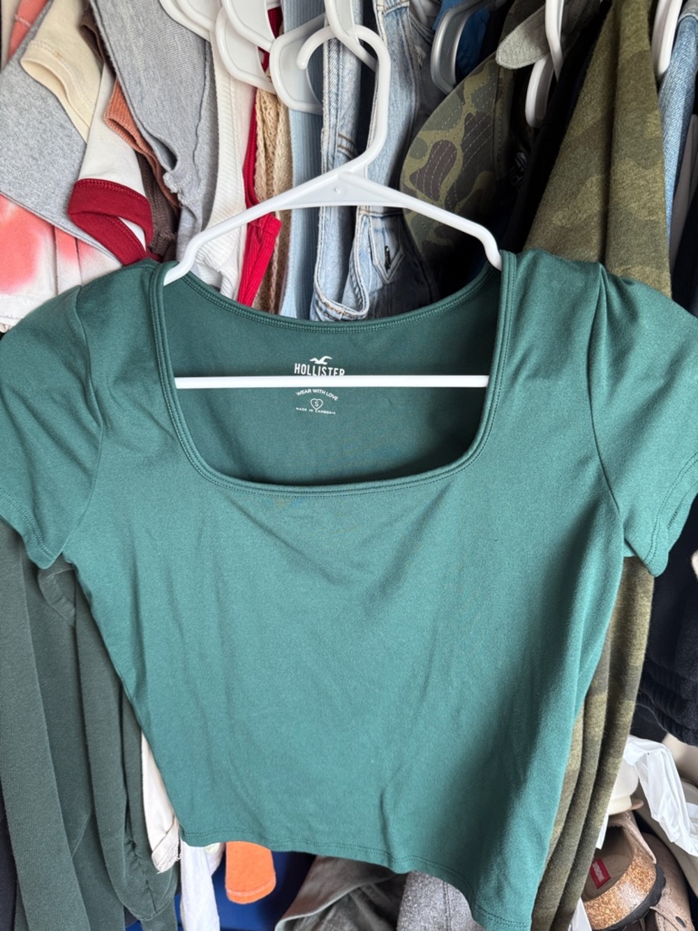 Hollister Women's Square Neck Crop Top in Teal